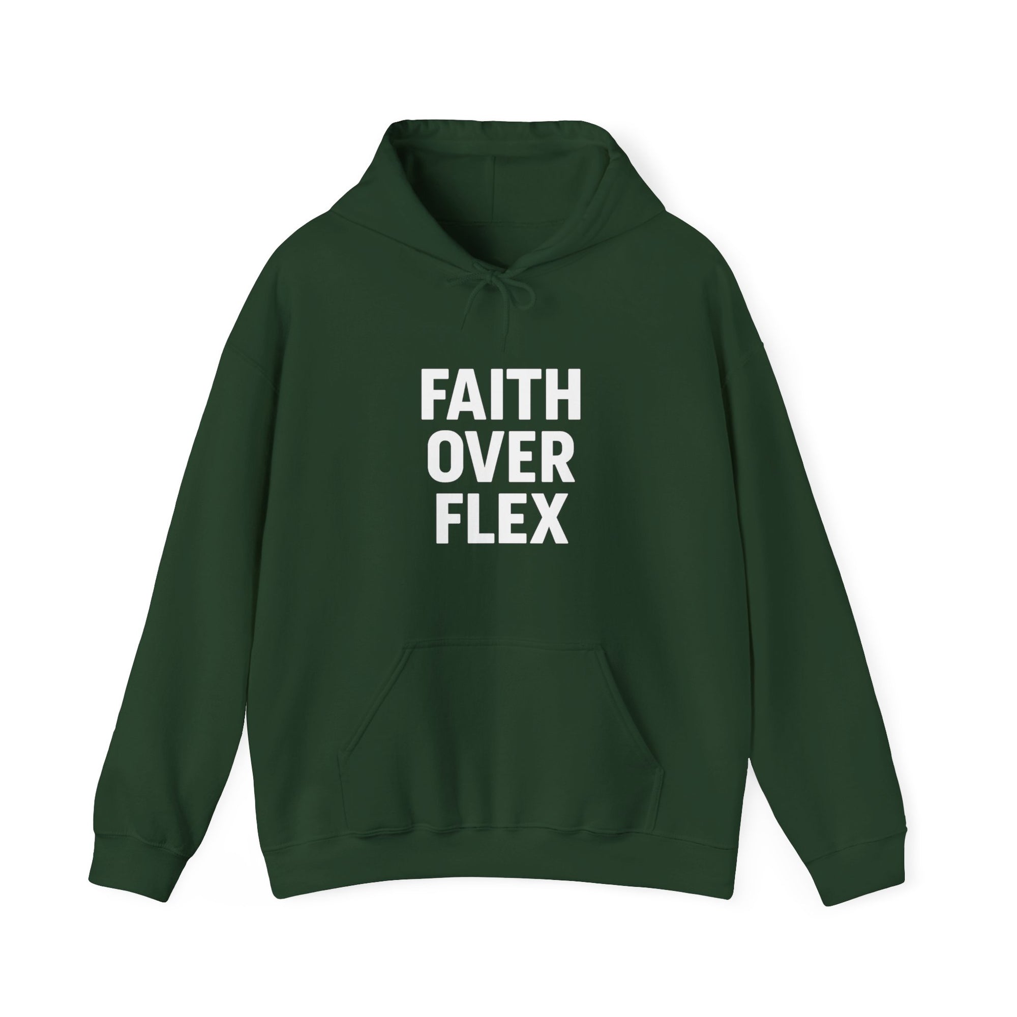 Faith Over Flex™ Hoodie – Unisex Christian Streetwear